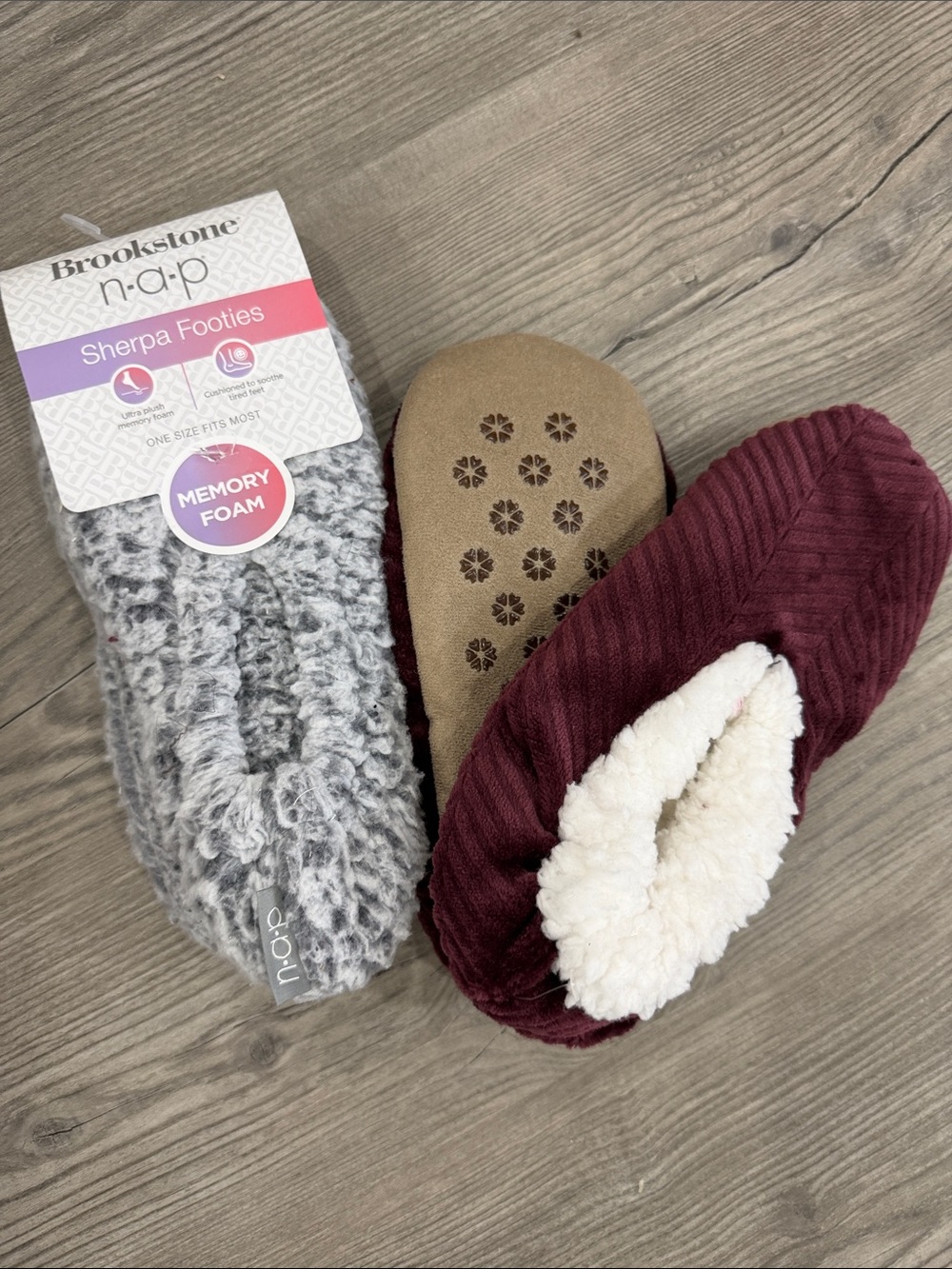 Brookstone Gray Sherpa Footies with Memory Foam 2 pairs